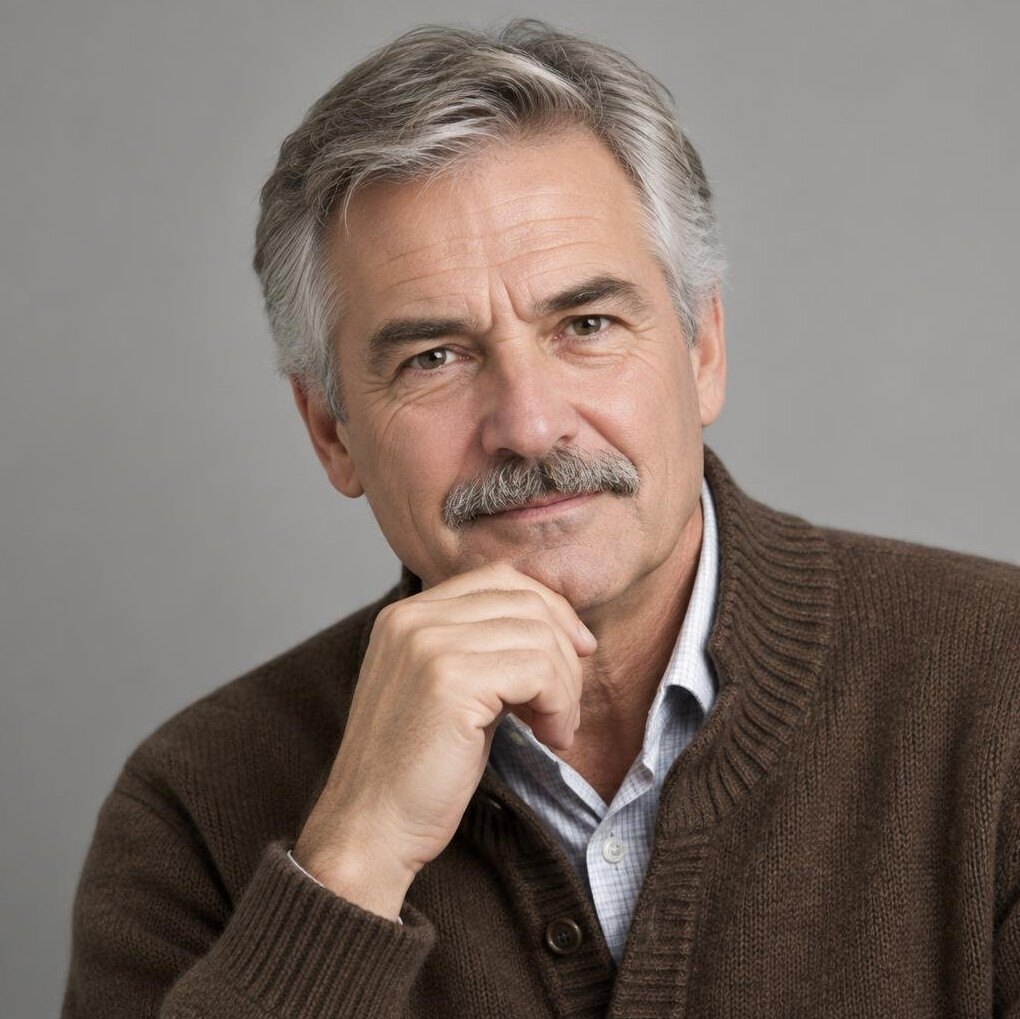 Studio portrait of an older Swiss man, media archivist